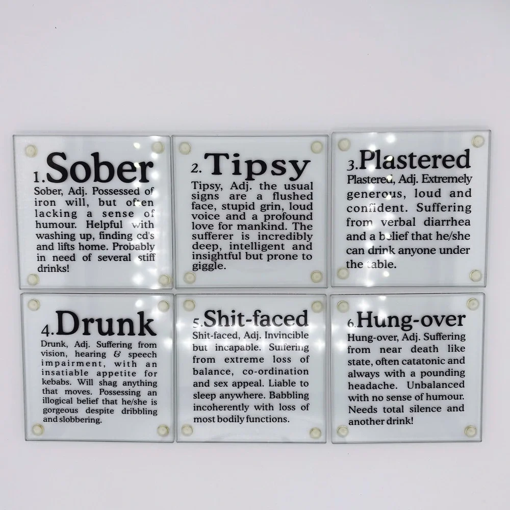 kikkerland Set of 6 Glass‎ Coasters Funny 